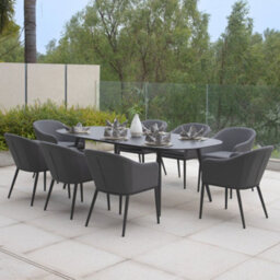 Luna 8 Seat Outdoor Fabric Oval Dining Set In Grey - thumbnail 1