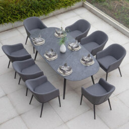 Luna 8 Seat Outdoor Fabric Oval Dining Set In Grey - thumbnail 3