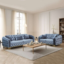 Sliding Wardrobes 4 u LTD Paris 3+2 Plush Velvet Chesterfield Sofa Set In 3 Colors - Grey 3+2 - thumbnail 1