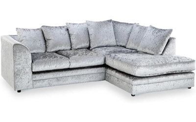 Crystal Silver Crushed Velvet 4 Seater L Shaped Corner Sofa Scatter Back Right Hand Facing - image 1