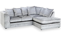 Crystal Silver Crushed Velvet 4 Seater L Shaped Corner Sofa Scatter Back Right Hand Facing - thumbnail 1
