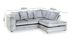 Crystal Silver Crushed Velvet 4 Seater L Shaped Corner Sofa Scatter Back Right Hand Facing - thumbnail 2