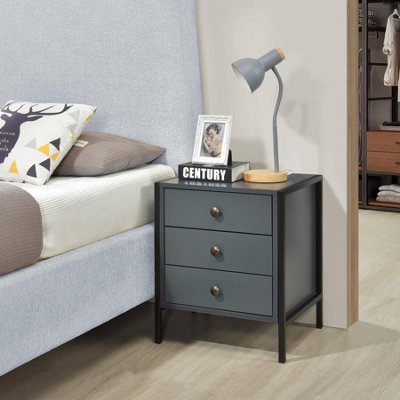 Alva 3 Drawer Dark Grey Bedside Chest Of Drawers Cabinet Nightstand - image 1