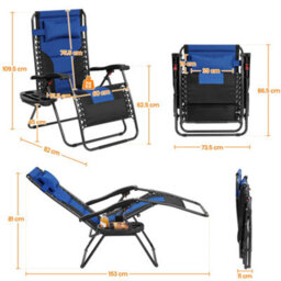Yaheetech Navy Blue/black 2Pcs Zero Gravity Chair With Cupholder/pillow Sun Reclining Loungers Adjustable Chairs - thumbnail 3