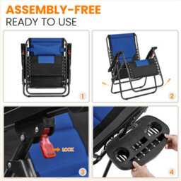 Yaheetech Navy Blue/black 2Pcs Zero Gravity Chair With Cupholder/pillow Sun Reclining Loungers Adjustable Chairs - thumbnail 4