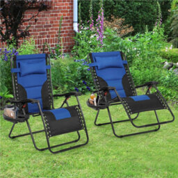Yaheetech Navy Blue/black 2Pcs Zero Gravity Chair With Cupholder/pillow Sun Reclining Loungers Adjustable Chairs - thumbnail 1