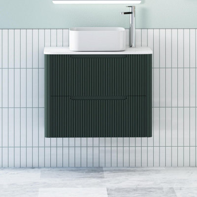 Royal Bathrooms Avenza 800mm Deep Moss Green Wall Hung Bathroom Countertop Vanity Unit 2 Drawer With Elena Basin - image 1