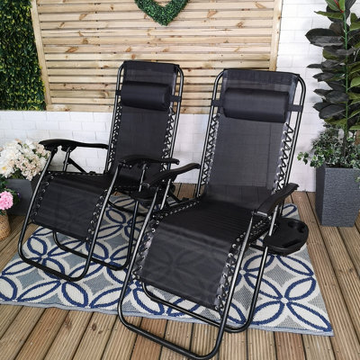 Samuel Alexander Set Of 2 Black Multi Position Textoline Zero Gravity Garden Relaxer Chair Lounger - image 1
