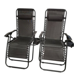 Samuel Alexander Set Of 2 Black Multi Position Textoline Zero Gravity Garden Relaxer Chair Lounger - thumbnail 2