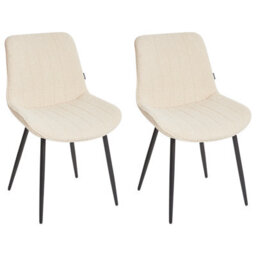 Wyld And Coco Armless Bouclé Dining Chairs 2-Piece Set Light Beige, Black Steel Legs - thumbnail 4