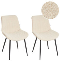 Wyld And Coco Armless Bouclé Dining Chairs 2-Piece Set Light Beige, Black Steel Legs - thumbnail 3
