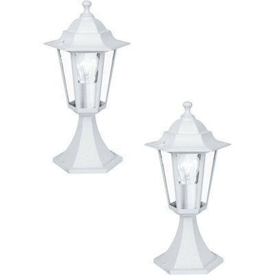 Set Of 2 Ip44 Outdoor Pedestal Lanterns - Stylish White Aluminium 60W E27 Porch Lights - image 1