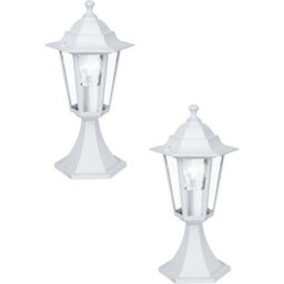 Set Of 2 Ip44 Outdoor Pedestal Lanterns - Stylish White Aluminium 60W E27 Porch Lights