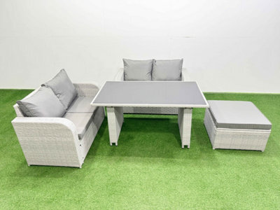 Fimous 4 Pieces Outdoor Pe Rattan Sofa Set Patio Garden Furniture Sets With Cushions Big Stool Light Grey - image 1