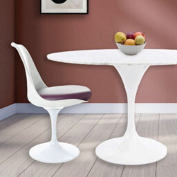Fusion Living Tulip Set - Marble Large Circular Table And Six Chairs With Pu Cushion Purple - thumbnail 2