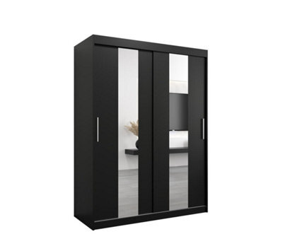 Arte Sleek Black Pole Sliding Door Wardrobe W1500mm H2000mm D620mm Mirrored Contemporary Storage Solution - image 1