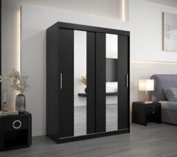 Arte Sleek Black Pole Sliding Door Wardrobe W1500mm H2000mm D620mm Mirrored Contemporary Storage Solution - thumbnail 2