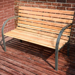 Birchtree Wood Slatted Metal Frame Garden Bench 2 Seater Outdoor Patio Park Seat - thumbnail 1