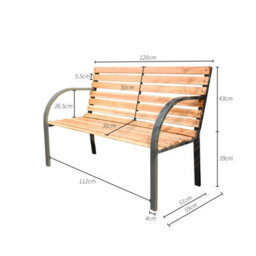 Birchtree Wood Slatted Metal Frame Garden Bench 2 Seater Outdoor Patio Park Seat - thumbnail 6