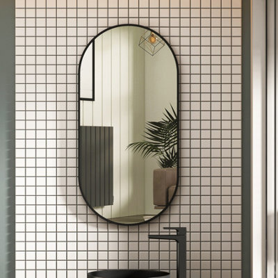 Royal Bathrooms Elmore 900 X 450mm Matt Black Aluminum Framed Capsule Bathroom Mirror - image 1
