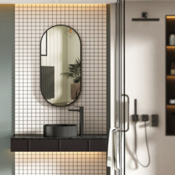Royal Bathrooms Elmore 900 X 450mm Matt Black Aluminum Framed Capsule Bathroom Mirror - thumbnail 4