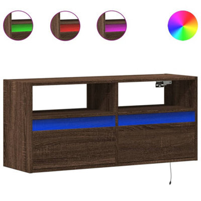 Berkfield Durable Tv Wall Cabinet With Led Lights Brown Oak 100X31X45 Cm - image 1