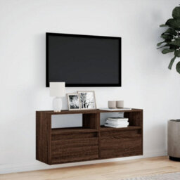 Berkfield Durable Tv Wall Cabinet With Led Lights Brown Oak 100X31X45 Cm - thumbnail 4