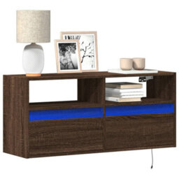 Berkfield Durable Tv Wall Cabinet With Led Lights Brown Oak 100X31X45 Cm - thumbnail 2