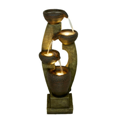 Outdoor Living UK Solar Auburn Pouring Bowls Modern Water Feature With Cover