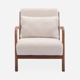 Sweeek - Scandi-Style Boucle Wooden Armchair With Cushion Cream 65X80X79 Cm - Lorens Boucle - thumbnail 2