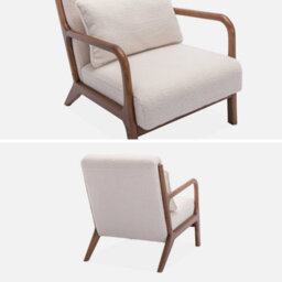 Sweeek - Scandi-Style Boucle Wooden Armchair With Cushion Cream 65X80X79 Cm - Lorens Boucle - thumbnail 3