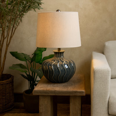 Wyld Haus Conques Ribbed Ceramic Table Lamp With Cream Linen Shade - image 1