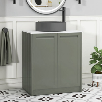 Royal Bathrooms Royal Bathroom Elmore 700mm Matt Green Freestanding Bathroom Vanity Unit 2 Door Plain White Worktop With Art Round Basin - image 1