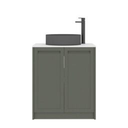 Royal Bathrooms Royal Bathroom Elmore 700mm Matt Green Freestanding Bathroom Vanity Unit 2 Door Plain White Worktop With Art Round Basin - thumbnail 7