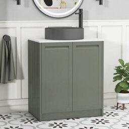 Royal Bathrooms Royal Bathroom Elmore 700mm Matt Green Freestanding Bathroom Vanity Unit 2 Door Plain White Worktop With Art Round Basin - thumbnail 1