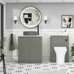 Royal Bathrooms Royal Bathroom Elmore 700mm Matt Green Freestanding Bathroom Vanity Unit 2 Door Plain White Worktop With Art Round Basin - thumbnail 5