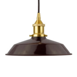 Burgundy Red Small Trinity Metal Painted Dome Pendant Light With Polished Brass Lamp Holder And Black Round Cable - Se Home