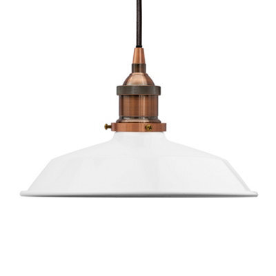 White Small Trinity Metal Painted Dome Pendant Light With Antique Copper Lamp Holder And Black Round Cable - Se Home - image 1