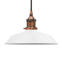 White Small Trinity Metal Painted Dome Pendant Light With Antique Copper Lamp Holder And Black Round Cable - Se Home - thumbnail 1