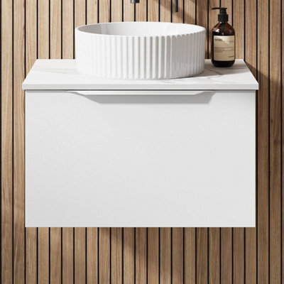 Affine 600mm Countertop Bathroom Vanity Unit Basin Wall Hung Furniture Soft Close White - image 1