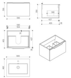 Affine 600mm Countertop Bathroom Vanity Unit Basin Wall Hung Furniture Soft Close White - thumbnail 8