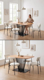 Set Of 4 White Boucle Stackable Dining Chairs, Teddy Fabric Upholstered Kitchen Chairs With Angled Black Metal Legs, Vanity - thumbnail 9