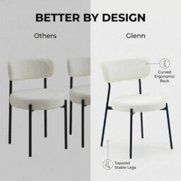 Set Of 4 White Boucle Stackable Dining Chairs, Teddy Fabric Upholstered Kitchen Chairs With Angled Black Metal Legs, Vanity - thumbnail 8