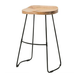 MH London Rombass Saddle Seat Counter Bar Stools Solid Wood Natural Counter Stool Kitchen Breakfast Counter Height Stool Black Metal Stool - thumbnail 2