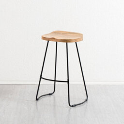MH London Rombass Saddle Seat Counter Bar Stools Solid Wood Natural Counter Stool Kitchen Breakfast Counter Height Stool Black Metal Stool - thumbnail 3