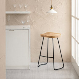 MH London Rombass Saddle Seat Counter Bar Stools Solid Wood Natural Counter Stool Kitchen Breakfast Counter Height Stool Black Metal Stool - thumbnail 4