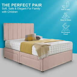 Dining Tables Oslo Matching Headboard Divan Set, 2 Drawer On Same Side With Sprung 1500 Comfort Mattress- Plush Pink Pale - Double - thumbnail 2