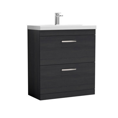 Balterley Millwich Contemporary 2 Drawer Floor Standing Vanity Unit With Thin Edge Basin, Charcoal Black, 800mm - image 1
