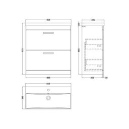 Balterley Millwich Contemporary 2 Drawer Floor Standing Vanity Unit With Thin Edge Basin, Charcoal Black, 800mm - thumbnail 2