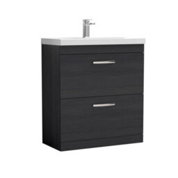 Balterley Millwich Contemporary 2 Drawer Floor Standing Vanity Unit With Thin Edge Basin, Charcoal Black, 800mm - thumbnail 1